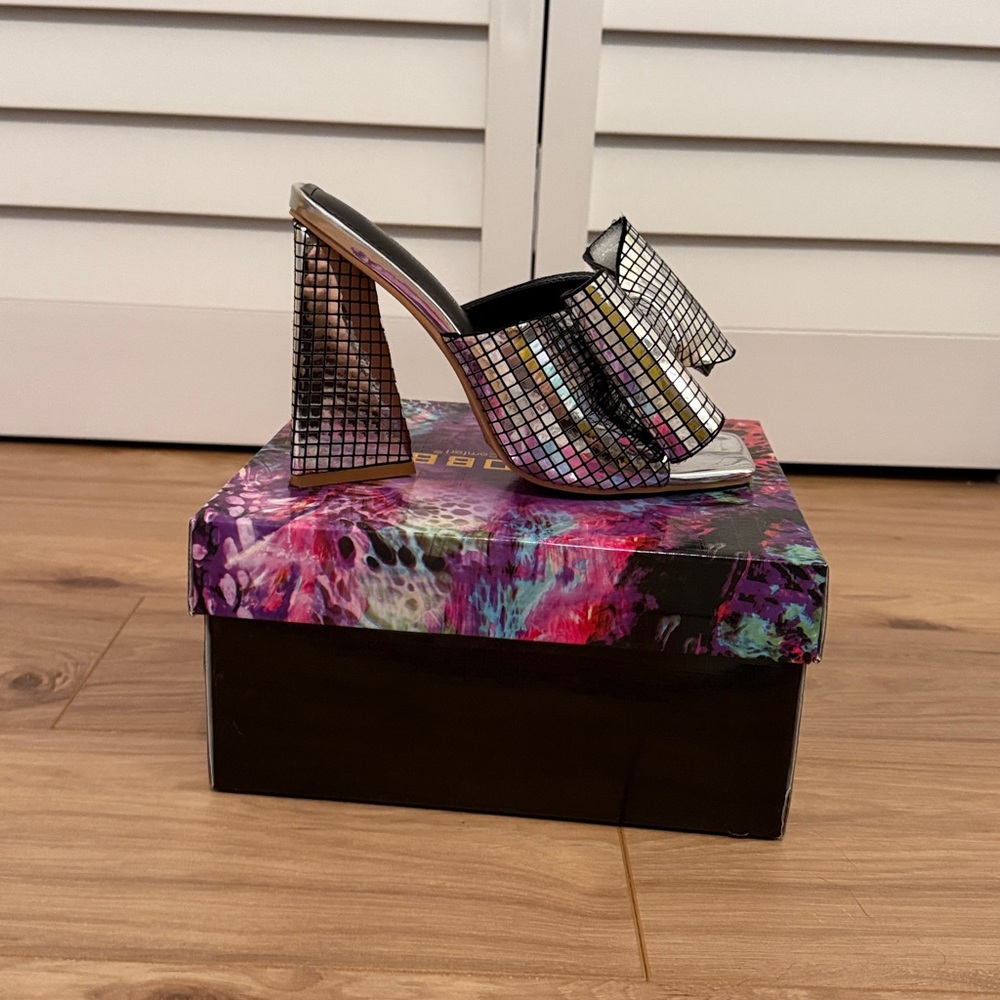 Cape Robbin Silver Mosaic Block Heel Mules